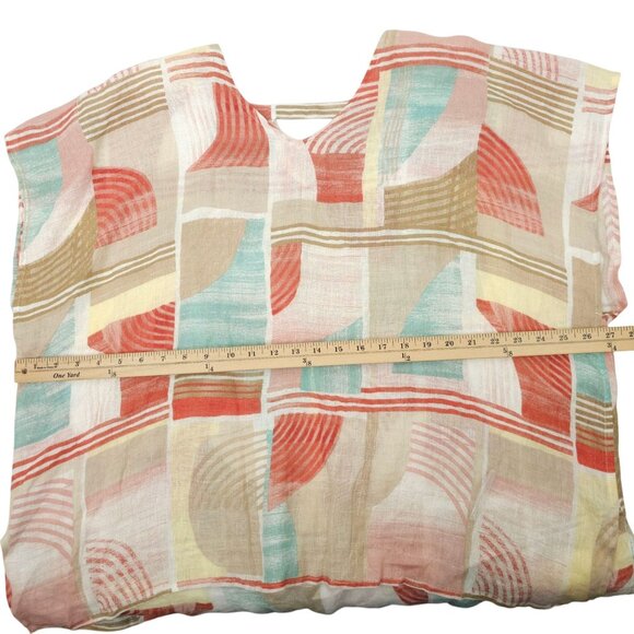 Chicos Linen Poncho Blouse Womens Size S/M Geometric Keyhole Back Pullover - Picture 3 of 16